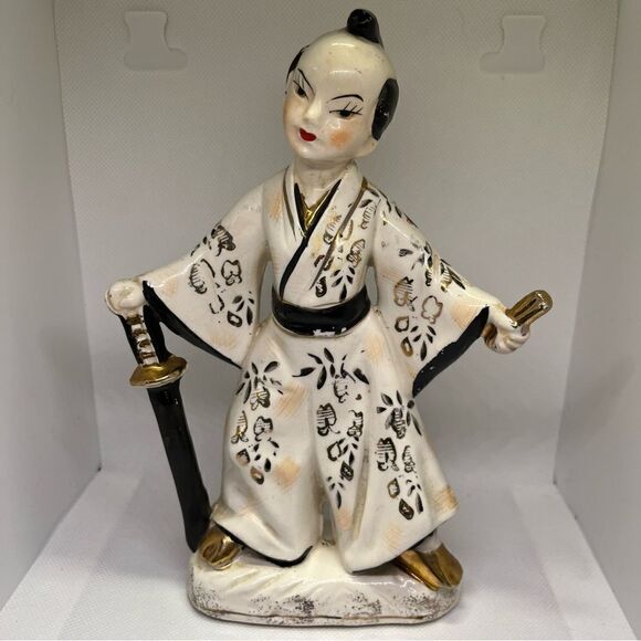 Vintage Japanese Ceramic Samurai w Sword Figurine Japan 8”‎ - Picture 1 of 3